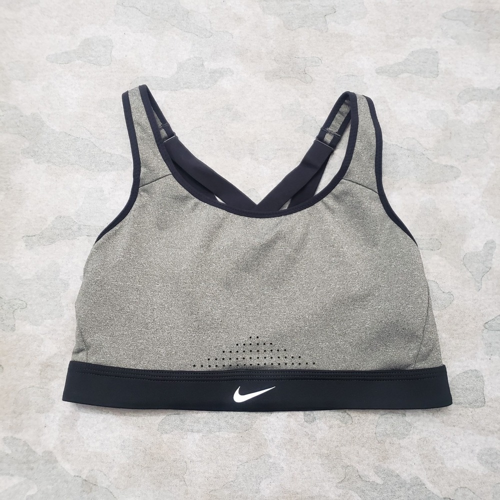 Nike Sports Bra Womens Medium Gray Dri-Fit Pullover‎ Gym Fitness Yoga